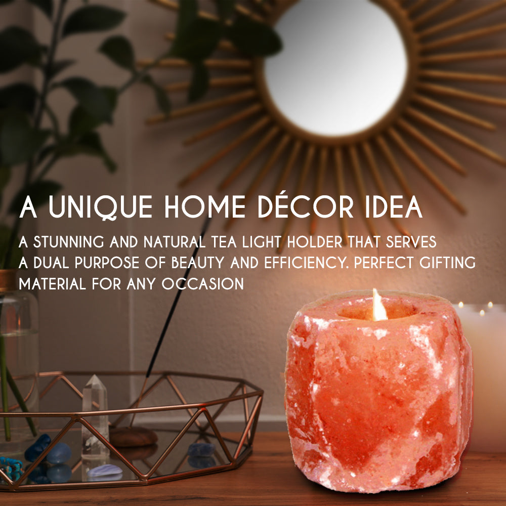Himalayan Pink Salt Tea Light Holder by Pride of India – Salt Candle Holder – Room Décor Item – Great for Creating an Ambiance – Ideal for Home & Spa Uses – Natural Shape