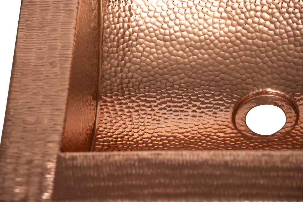 17" Square Apron Curved Bottom Hammered Copper Bathroom Sink